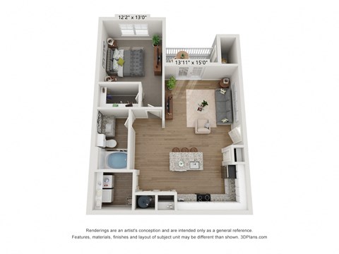 Floor plan for 1 bed, 1 bath, 789 sqft